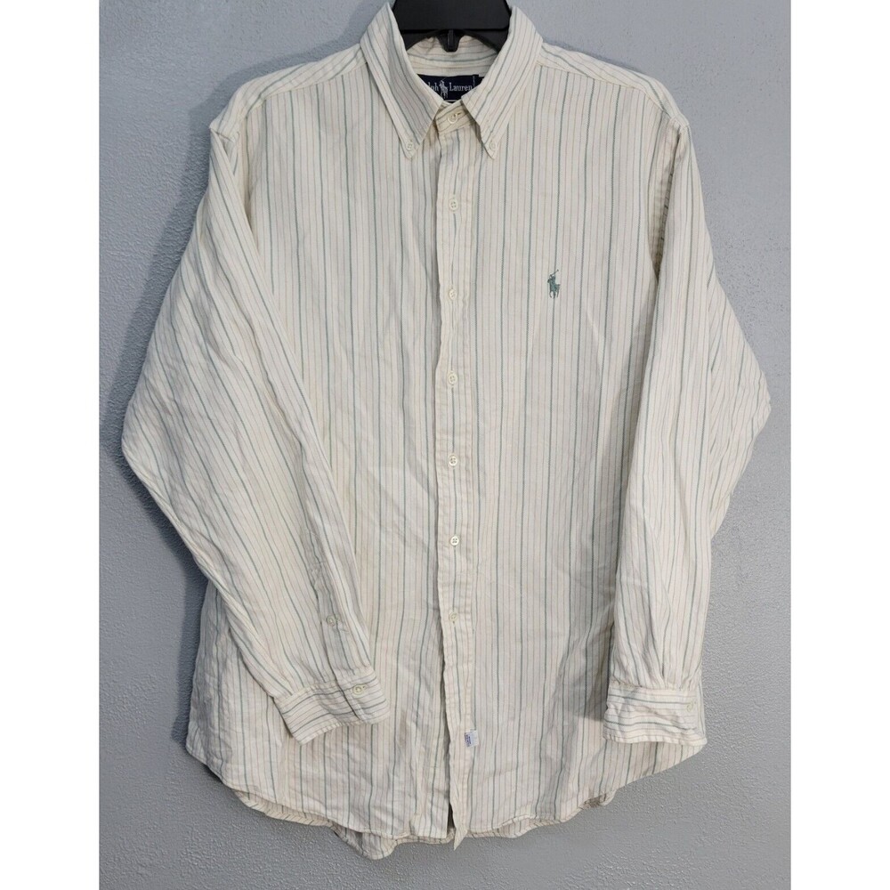 Ralph Lauren Mens Vintage Shirt L-XL 17-34 Thick Cotton Dress Shirt Striped